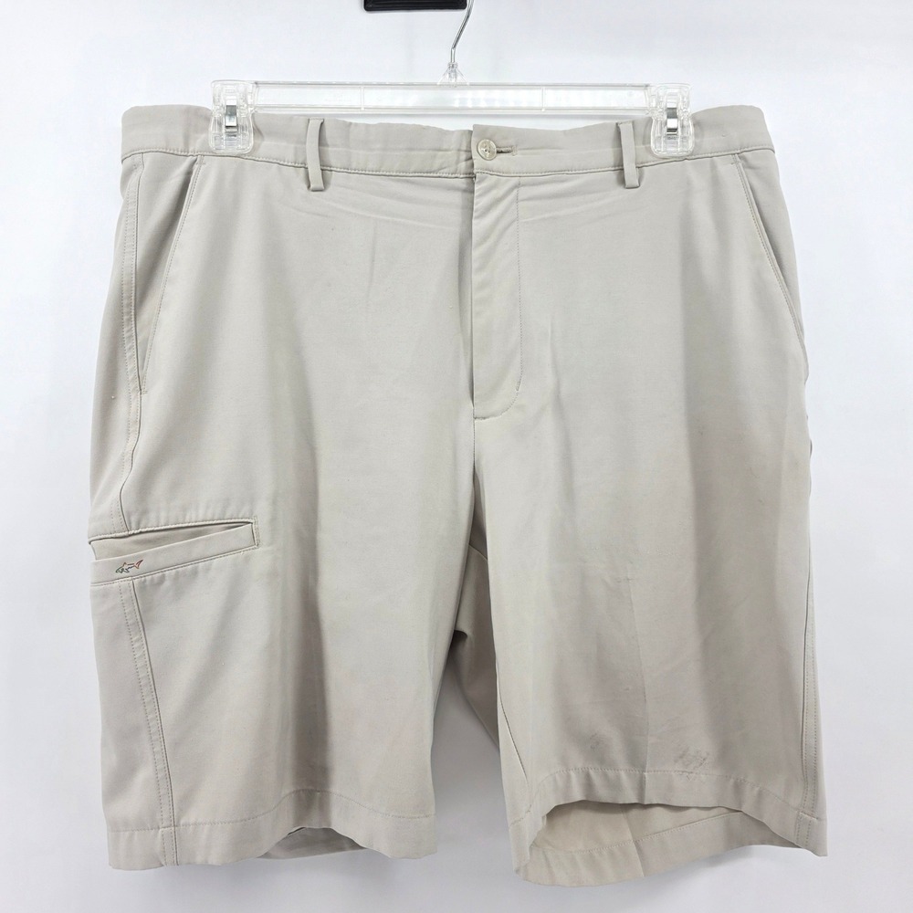 Greg Norman Mens Protek Golf Shorts Beige Size 38 Performance Stretch Shark Log